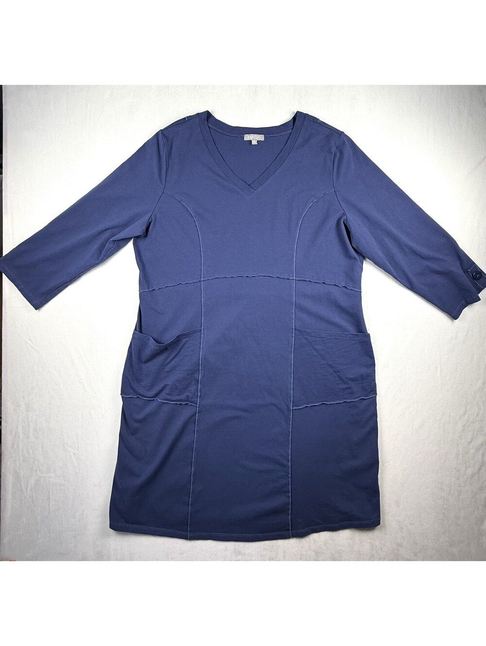 Habitat Seamed Tunic Midi Dress Sz XL Blue Front Pockets Lagenlook Relaxed Fit
